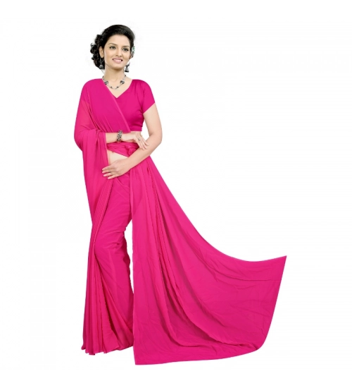 Women's Georgette Plain Saree With Blouse (Pink, 5-6 Mtrs)