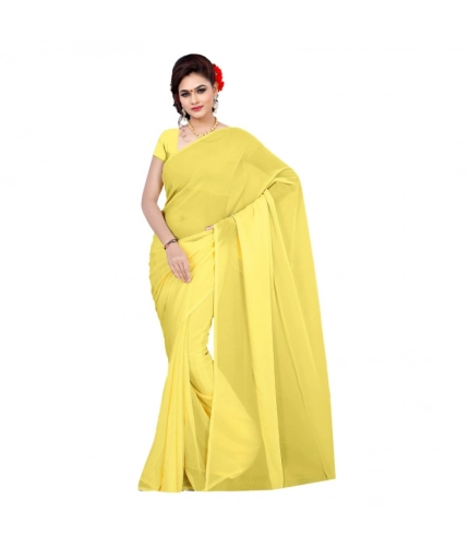 Women's Georgette Plain Saree With Blouse (Lemon Yellow, 5-6 Mtrs) Women's Georgette Plain Saree With Blouse (Lemon Yellow, 5-6 Mtrs)