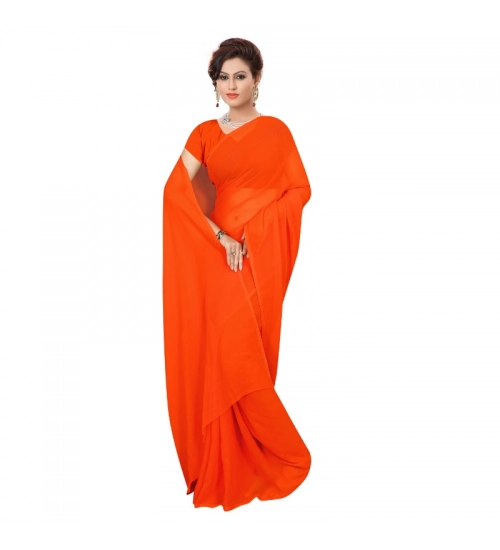 Women's Georgette Plain Saree With Blouse (Orange, 5-6 Mtrs) Women's Georgette Plain Saree With Blouse (Orange, 5-6 Mtrs)