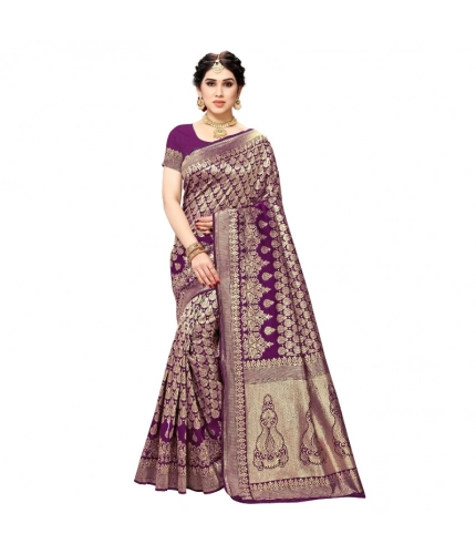 Women's Jacquard Silk Kanjivaram Jacquard Silk Saree With Blouse (Jamli, 5-6 Mtrs)