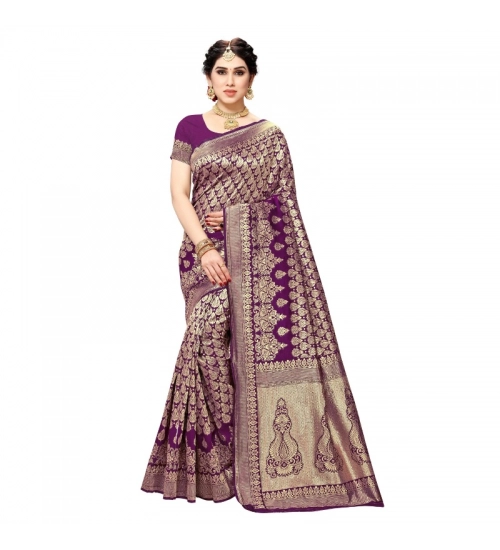 Women's Jacquard Silk Kanjivaram Jacquard Silk Saree With Blouse (Jamli, 5-6 Mtrs)