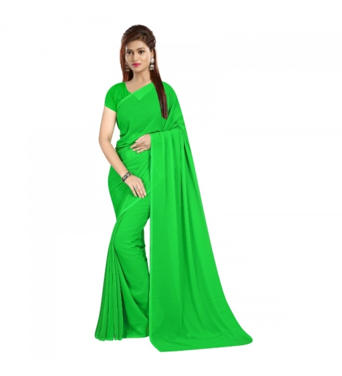 Women's Georgette Plain Saree With Blouse (parrot Green, 5-6 Mtrs)