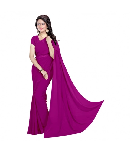 Women's Georgette Plain Saree With Blouse (Jamli, 5-6 Mtrs) Women's Georgette Plain Saree With Blouse (Jamli, 5-6 Mtrs)