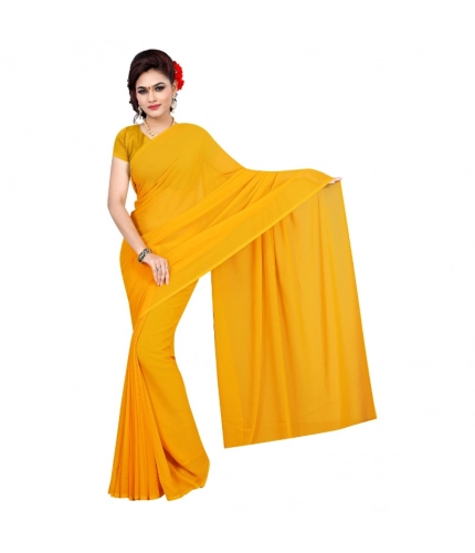 Women's Georgette Plain Saree With Blouse (Gold, 5-6 Mtrs) Women's Georgette Plain Saree With Blouse (Gold, 5-6 Mtrs)