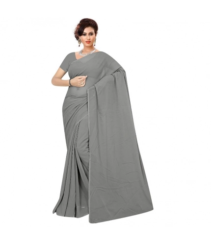 Women's Georgette Plain Saree With Blouse (Grey, 5-6 Mtrs) Women's Georgette Plain Saree With Blouse (Grey, 5-6 Mtrs)