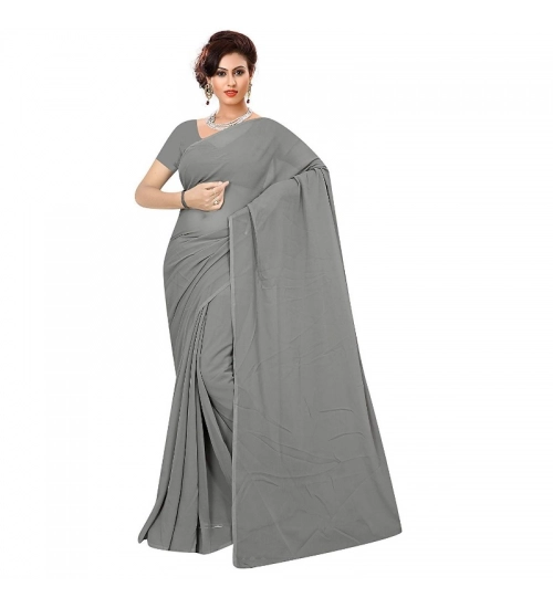 Women's Georgette Plain Saree With Blouse (Grey, 5-6 Mtrs)
