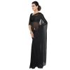 Dropship Women's Georgette Plain Saree With Blouse (Black, 5-6 Mtrs)