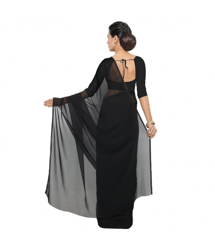 Women's Georgette Plain Saree With Blouse (Black, 5-6 Mtrs) Women's Georgette Plain Saree With Blouse (Black, 5-6 Mtrs)