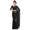 Dropship Women's Georgette Plain Saree With Blouse (Black, 5-6 Mtrs)
