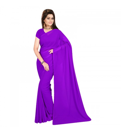 Women's Georgette Plain Saree With Blouse (Purple, 5-6 Mtrs)