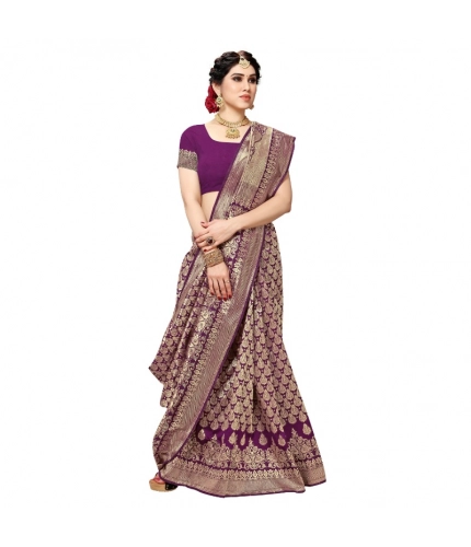 Women's Jacquard Silk Kanjivaram Jacquard Silk Saree With Blouse (Jamli, 5-6 Mtrs)