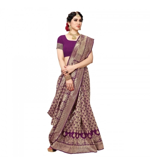 Women's Jacquard Silk Kanjivaram Jacquard Silk Saree With Blouse (Jamli, 5-6 Mtrs)