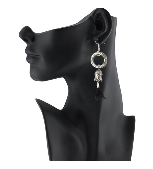 Women's Oxidized Silver plated Buddha Style Earring (Color: Black)
