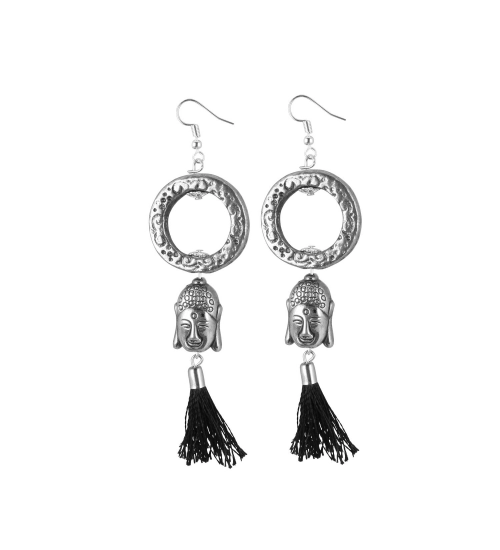 Women's Oxidized Silver plated Buddha Style Earring (Color: Black)