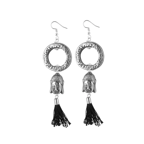 Dropship Women's Oxidized Silver plated Buddha Style Earring (Color: Black)