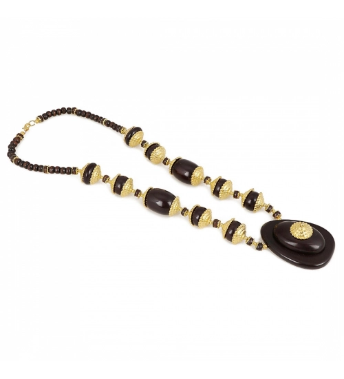 Women's Designer Dark Brown and Golden Beads South Style Necklace (Color: Black)