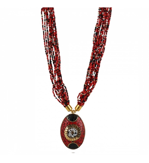 Women's Multicolor Tibetan Style Beads Necklace (Color: Red) Women's Multicolor Tibetan Style Beads Necklace (Color: Red)