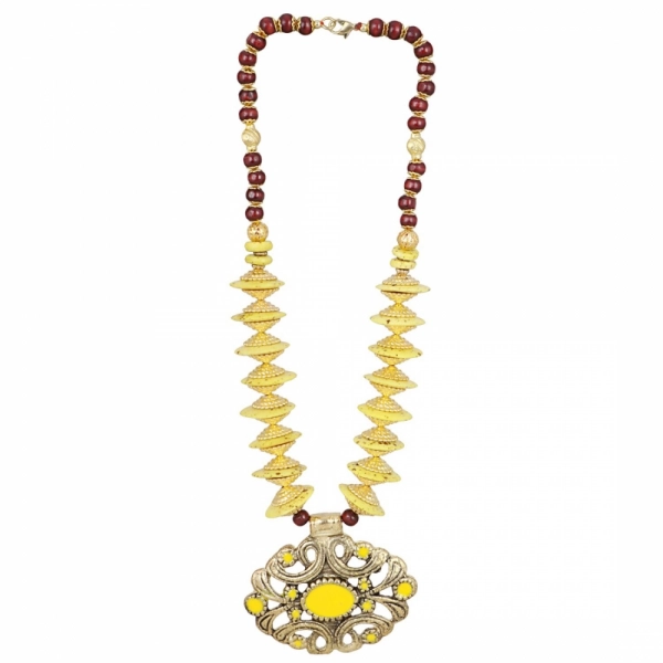 Dropship Women's Designer Yellow and Golden Beads Necklace (Color: Yellow)