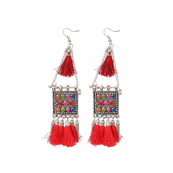 Dropship Women's Oxidize Gold plated Hook Dangler Hanging Tassels Earring (Color: Multi Color)