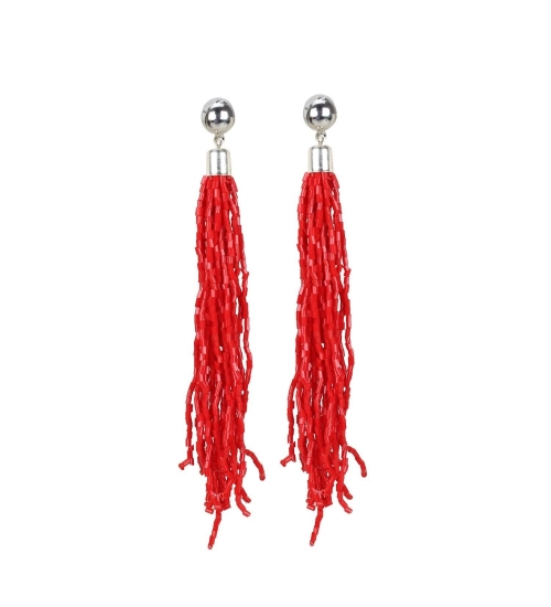 Women's Alloy, Beads Hook Dangler Hanging Earring (Color: Red)