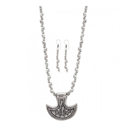 Silver Oxidised Contemporary German Silver Necklace Set For Women