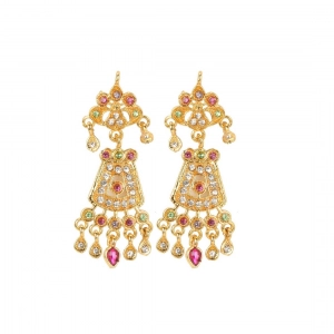 Generic Gold-Plated And Jadau Choker Necklace With Earrings Set For Women