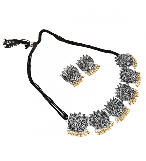 Antique Silver Oxidised Plated Tribal Afghani Necklace With Earrings Set For Women