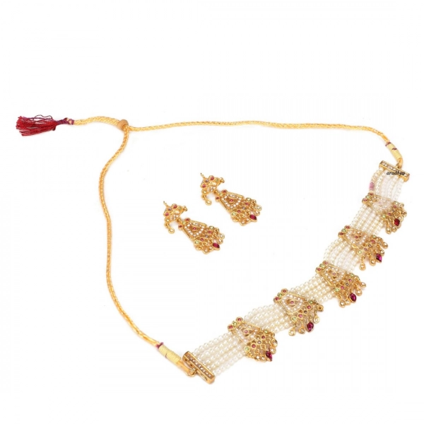Dropship Gold-Plated And Jadau Choker Necklace With Earrings Set For Women