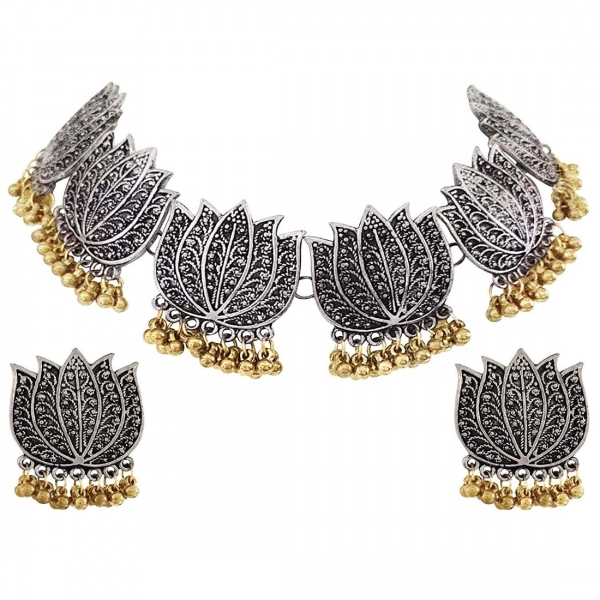 Dropship Antique Silver Oxidised Plated Tribal Afghani Necklace With Earrings Set For Women