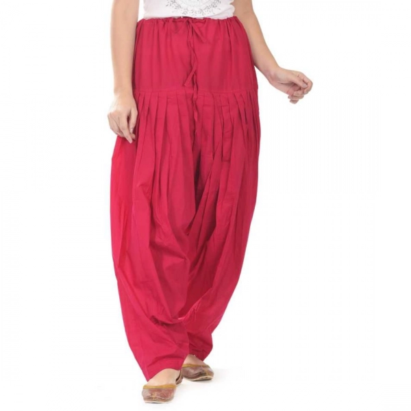 Dropship Women's Cotton Solid Patiyala (Color:Rani Pink)