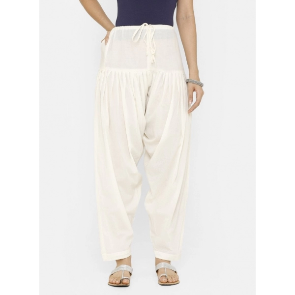 Dropship Women's Cotton Solid Patiyala (Color:Half White)