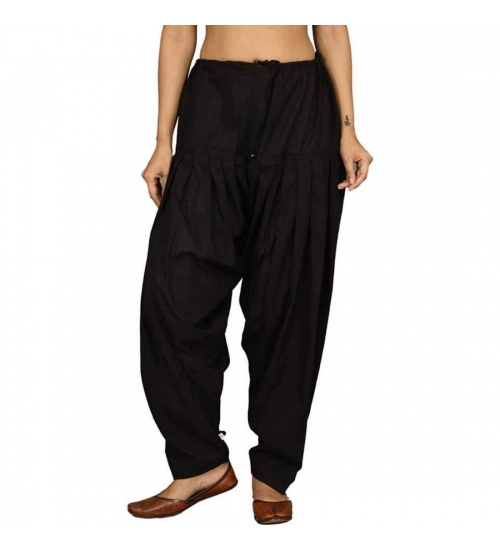 Women's Cotton Solid Patiyala (Color:Black)