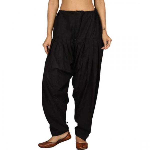Dropship Women's Cotton Solid Patiyala (Color:Black)