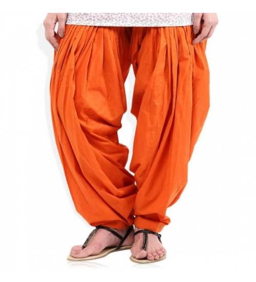 Women's Cotton Solid Patiyala (Color:Orange)