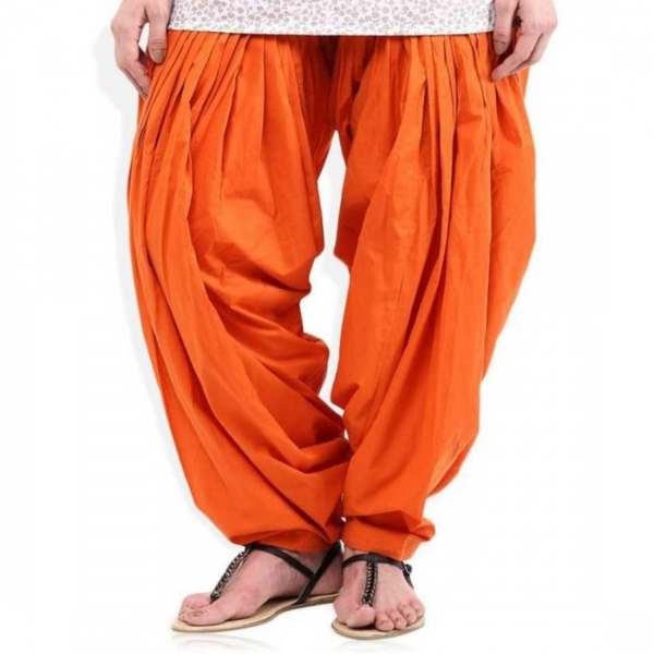 Dropship Women's Cotton Solid Patiyala (Color:Orange)