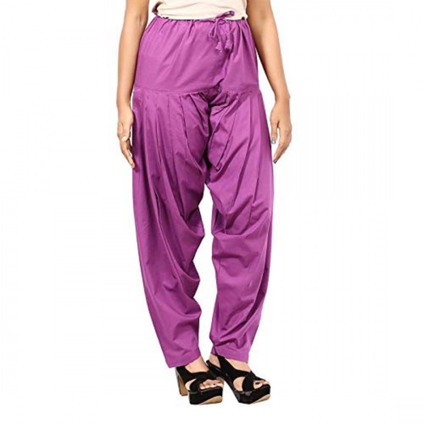 Dropship Women's Cotton Solid Patiyala (Color:Violet)