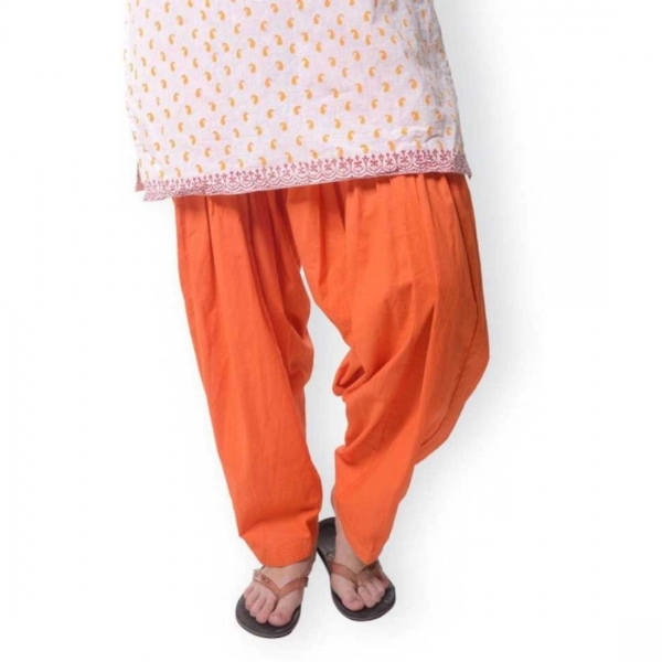 Dropship Women's Cotton Solid Patiyala (Color:Orange)