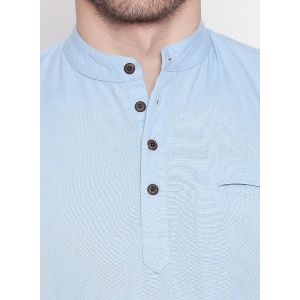 Generic Men's Cotton Casual Short Cross Kurta Shirt (Material: Cotton, (Color:Light Blue)