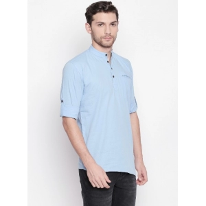 Generic Men's Cotton Casual Short Cross Kurta Shirt (Material: Cotton, (Color:Light Blue)