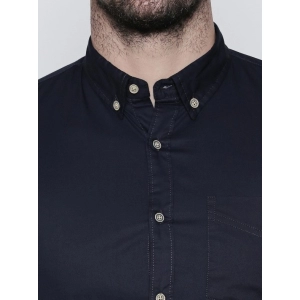 Generic Men's Cotton Slim Fit Casual Shirt (Material: Cotton, (Color:Navy Blue)