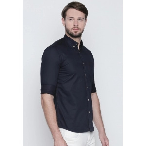 Generic Men's Cotton Slim Fit Casual Shirt (Material: Cotton, (Color:Navy Blue)