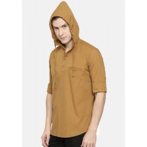 Generic Men's Cotton Casual Short Cross Kurta Shirt (Material: Cotton, (Color:Cream)