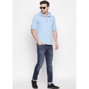 Generic Men's Cotton Casual Short Cross Kurta Shirt (Material: Cotton, (Color:Light Blue)