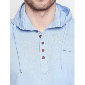 Generic Men's Cotton Casual Short Cross Kurta Shirt (Material: Cotton, (Color:Light Blue)