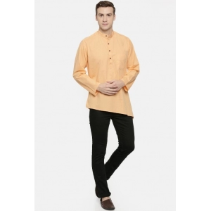 Generic Men's Cotton Casual Short Cross Kurta Shirt (Material: Cotton, (Color:Orange)