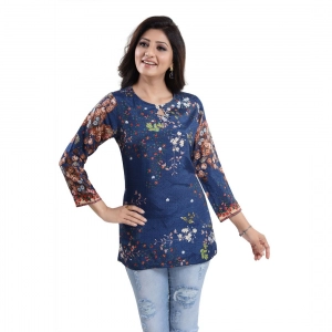 Generic Women's Quarter Sleeve Faux Crepe Printed Short Kurti Tunic Top (Color:Pastel)