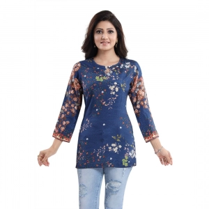 Generic Women's Quarter Sleeve Faux Crepe Printed Short Kurti Tunic Top (Color:Pastel)