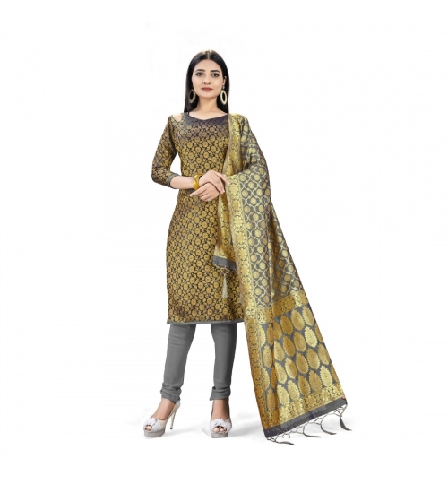 Banarasi Silk Unstitched Salwar-Suit Material Premium Quality With Dupatta (Color: Black)