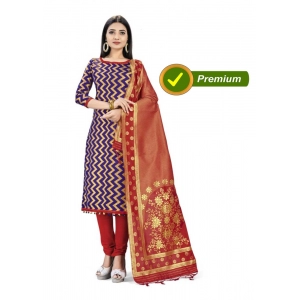 Generic Banarasi Silk Unstitched Salwar-Suit Material Premium Quality With Dupatta (Color: Navy Blue)