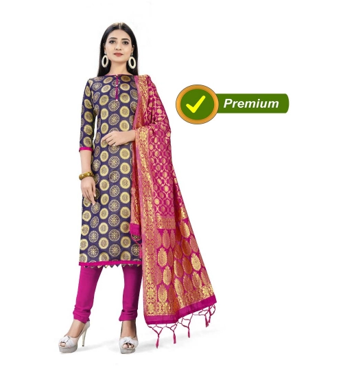 Banarasi Silk Unstitched Salwar-Suit Material Premium Quality With Dupatta (Color: Navy Blue) Banarasi Silk Unstitched Salwar-Suit Material Premium Quality With Dupatta (Color: Navy Blue)